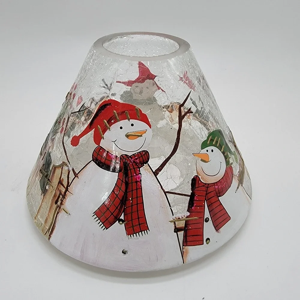 Yankee Candle Crackle Glass Snowmen Cardinals Lamp Shade Topper Christmas